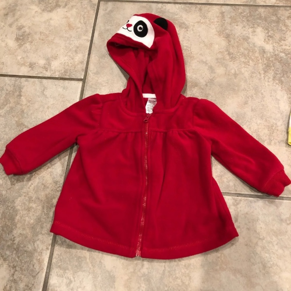 Red Fleece Hoodie With Panda On Hood